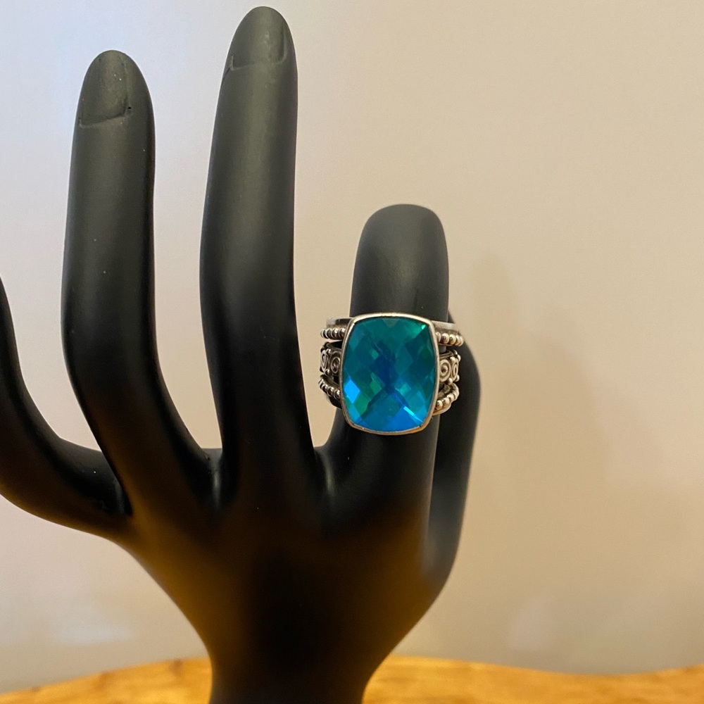 Vintage Blue Quartz Ring Sajen Sterling Silver 925 - Picture 5 of 7